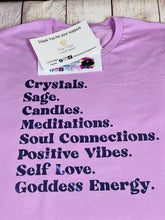 Load image into Gallery viewer, Crystals. Sage. Candles. Meditations. Soul Connections. Positive Vibes. Self Love. Goddess Energy.